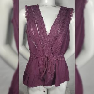 Free People Lace Trim Wrap Vneck Sleeveless Blouse